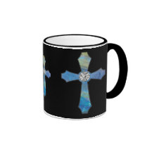 Opal & Diamond Jewel Cross Black Mug