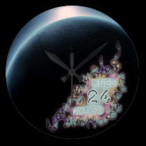 Open 24 Hours in the Space Time Continuum wall clocks