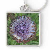 Open Artichoke Flower. Purple. Keychains