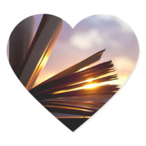 Open Book and Sunset Photography Heart Sticker