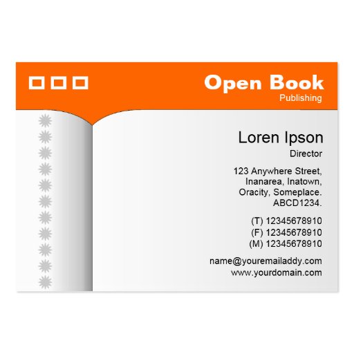 Open Book - Orange FF6600 Business Card Template (front side)