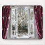 Open window with view to a snowy winter scene mouse pad