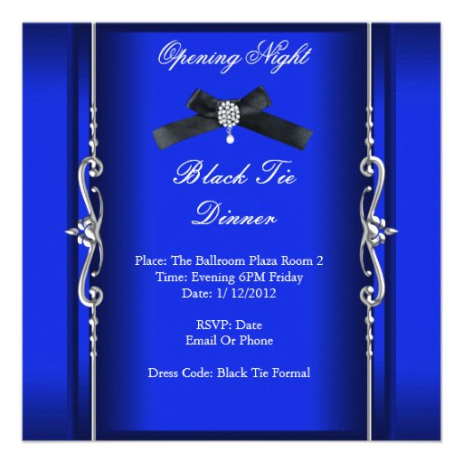 Opening Night Black Tie Formal Blue Silver Personalized Invite