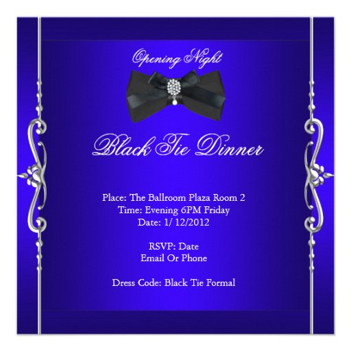 Opening Night Black Tie Formal Royal Blue Personalized Announcements (front side)
