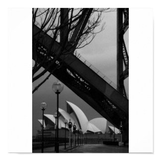 opera house through bridge black and white print