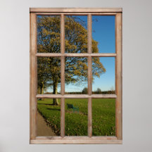 Opinión del parque del otoño de una ventana poster