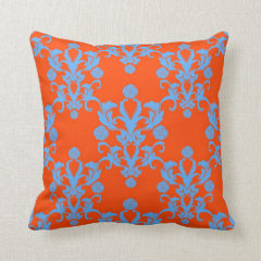 Opposites Attract Orange and Blue Damask Pillows