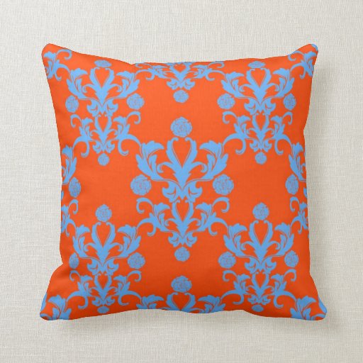 Opposites Attract Orange and Blue Damask Pillows Zazzle