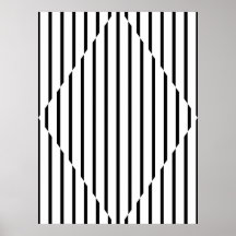 Optical Illusion Diamond Lines Black White Print