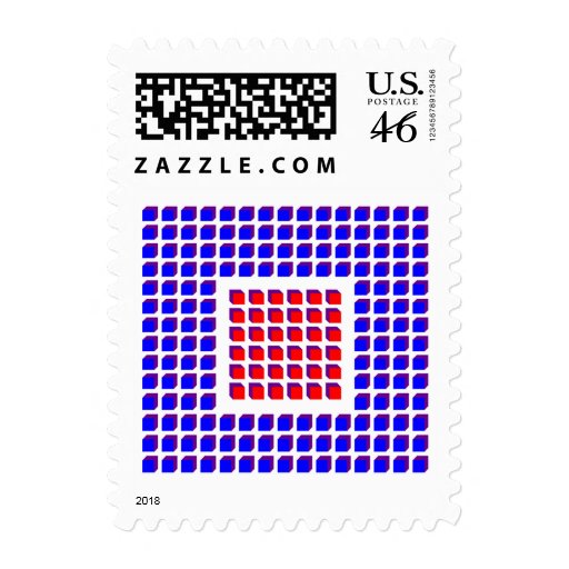 Optical illusion in Red, Blue and White. Stamp