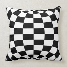 Optical Illusion Round checkers Black White Pillows