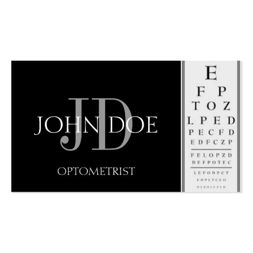 Optometrist Chart Black Business Cards (front side)