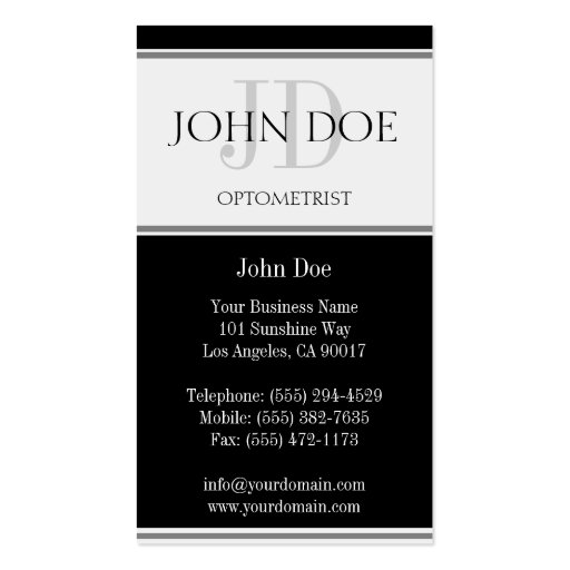 Optometrist Chart Black Business Cards (back side)