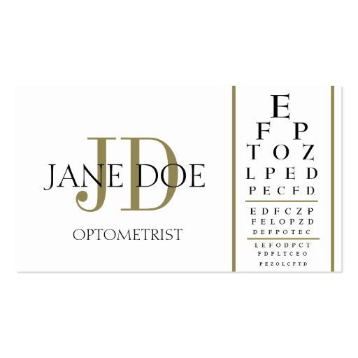 Optometrist Chart White/Gold Stripes Business Cards (front side)