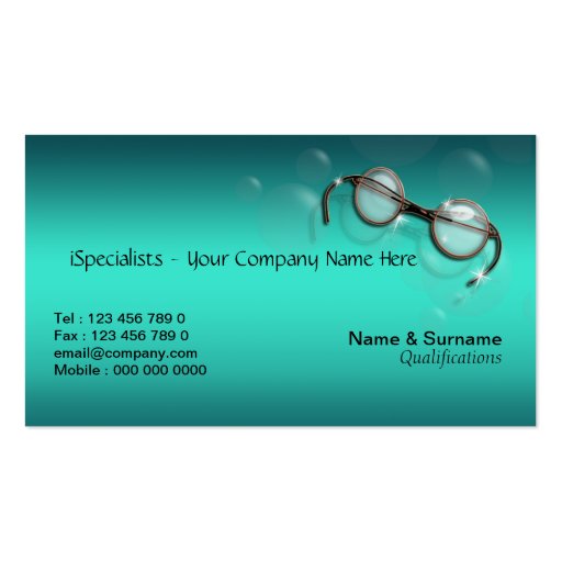 Optometrist optics optician eye turquoise business card template
