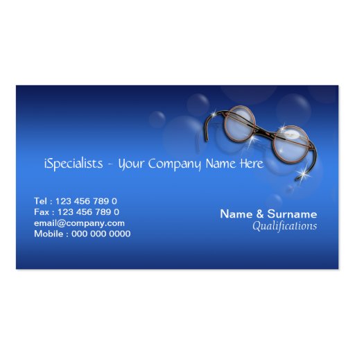 Optometrist optics optician eye turquoise business cards