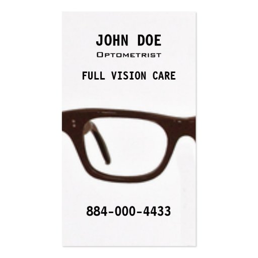 Optometry Eye Glasses Business Card Templates (front side)