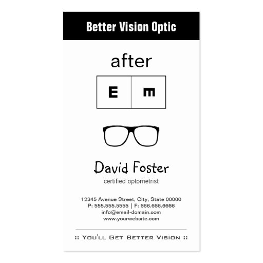 Optometry Optometrist Ophthalmologist Optical Shop Business Cards (back side)