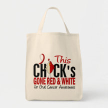 Oral Cancer Chick Gone Red and White Canvas Bag