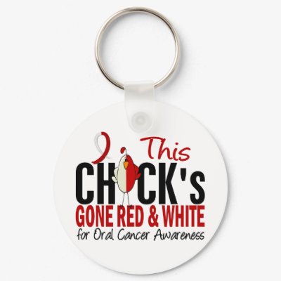 Oral Cancer Chick Gone Red and White Keychain
