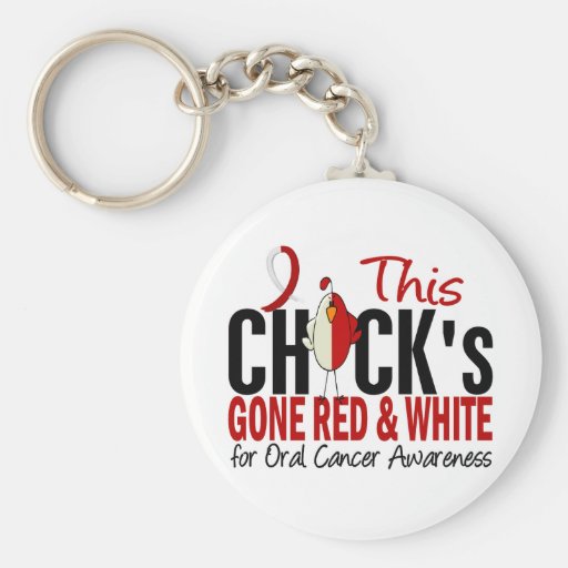 Oral Cancer Chick Gone Red and White Keychains