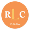Orange 3 initial monogram label tag wedding favor sticker