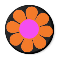 Orange 60's Flower Power Fridge Magnet