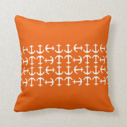 Orange Anchors Nautical Decorative Throw Pillow