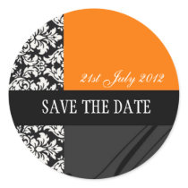 Orange and Black Damask Wedding Stickers