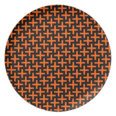 Orange and Black Pattern Crosses Plus Signs Plate
