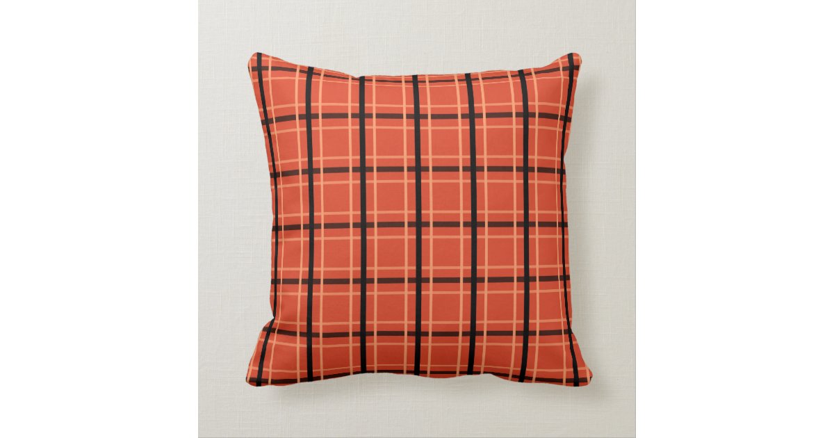 Orange and Black Plaid Pattern Throw Pillow Zazzle