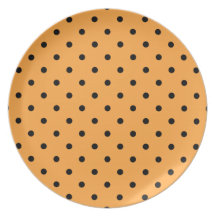 Orange and Black Polka Dot Pattern. Plates