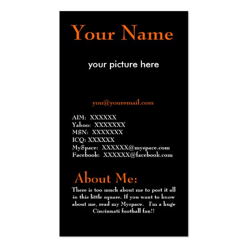 Orange and Black Profile Card Business Card