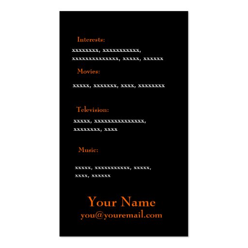 Orange and Black Profile Card Business Card (back side)