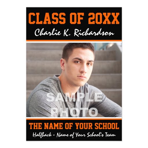 Orange and Black Team Colors Sports Graduation Custom Invites