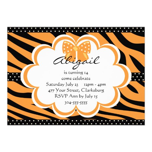 Orange and Black Tiger Print Custom Invitations
