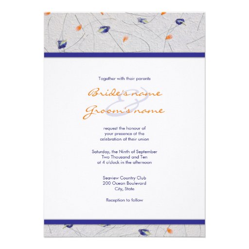 Orange and Blue Flower Petal Wedding Invitations