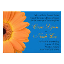 Orange and Blue Gerber Daisy Wedding Invitations