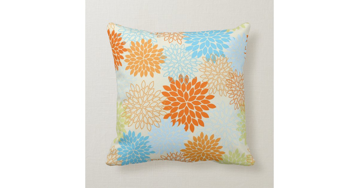 Orange and Blue Mums Throw Pillow Zazzle