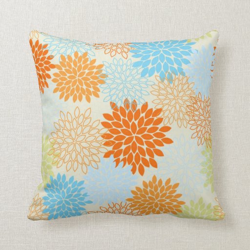 Orange and Blue Mums Throw Pillow Zazzle