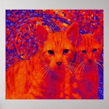 orange and blue pop art cats poster