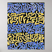 Orange and Blue scribble on black background Posters