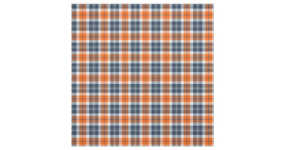Orange and Blue Sporty Plaid Fabric | Zazzle