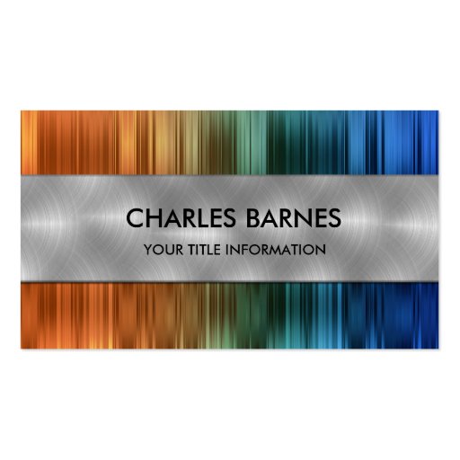 Orange and Blue Stripe Steel Business Card