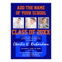 Orange and Blue Team Colors Sports Graduation invitations