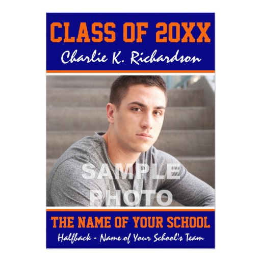 Orange and Blue Team Colors Sports Graduation Cards