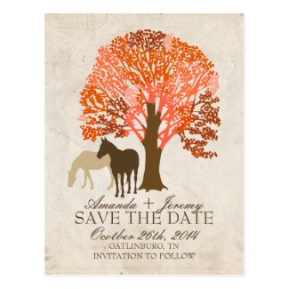 Orange and Brown Autumn Horses Save The Date Postcard