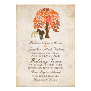 Orange and Brown Autumn Horses Wedding Invitation