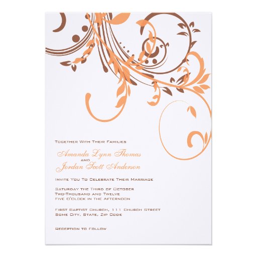 Orange and Brown Double Floral Wedding Invitation