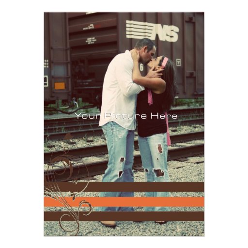 Orange and Brown Floral Bars Wedding Invitation